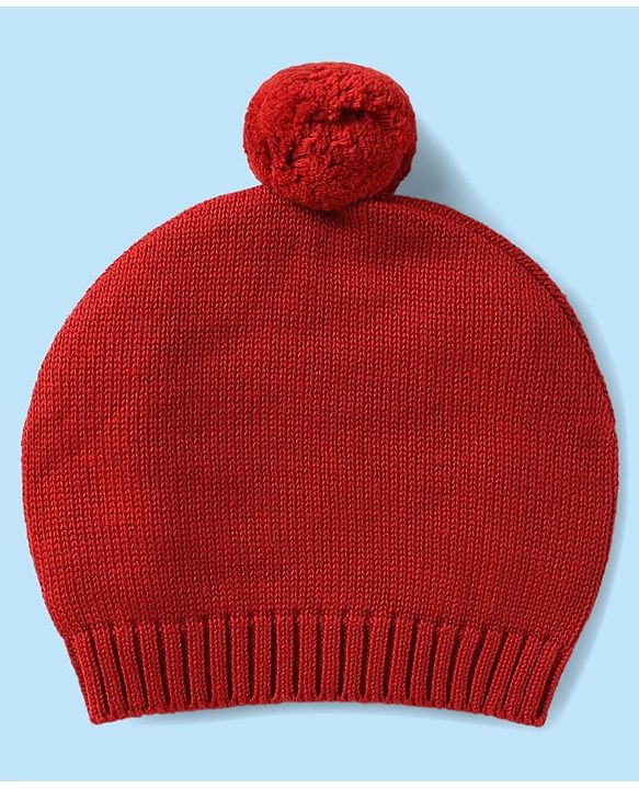 Babyhug Organic Cotton Knitted Full Raglan Sleeves Sweater Set with Cap & Reindeer Design - Red & Yellow