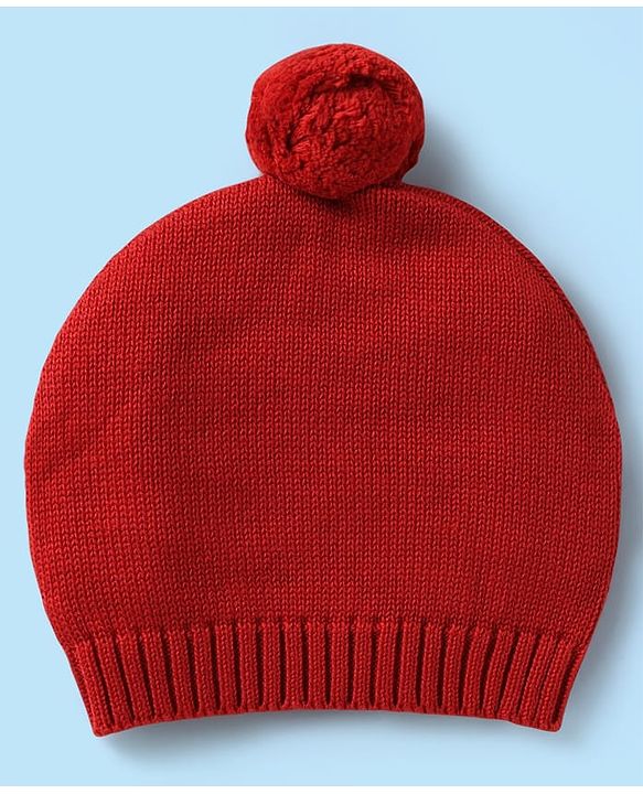 Babyhug Organic Cotton Knitted Full Raglan Sleeves Sweater Set with Cap & Reindeer Design - Red & Yellow