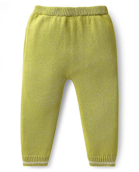 Babyhug Organic Cotton Knitted Full Sleeves Striped Pullover Sweater Set with Zebra Embroidery & Cap - Limegreen
