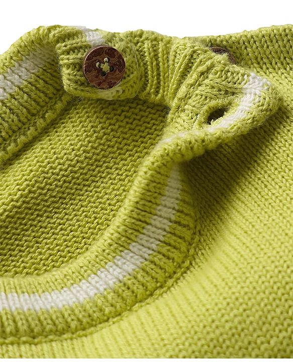 Babyhug Organic Cotton Knitted Full Sleeves Striped Pullover Sweater Set with Zebra Embroidery & Cap - Limegreen