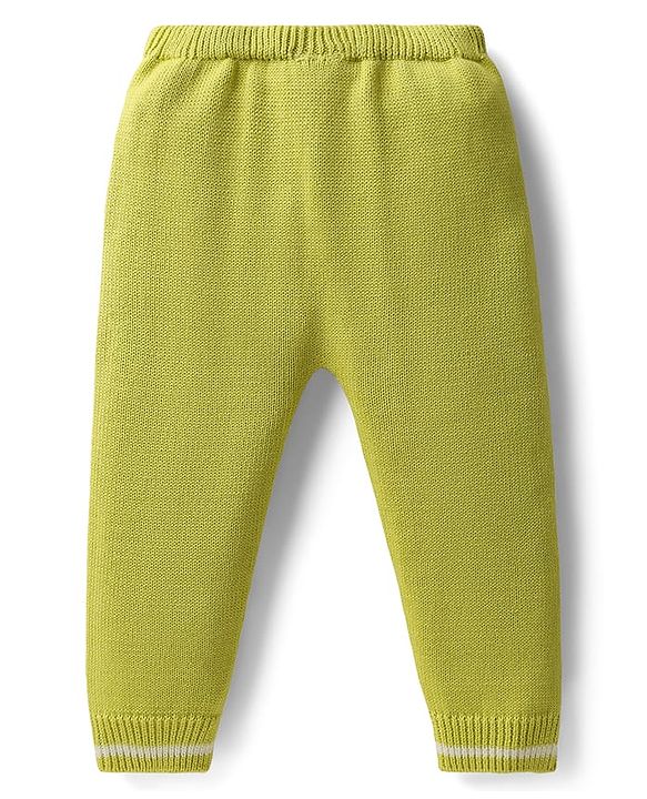 Babyhug Organic Cotton Knitted Full Sleeves Striped Pullover Sweater Set with Zebra Embroidery & Cap - Limegreen