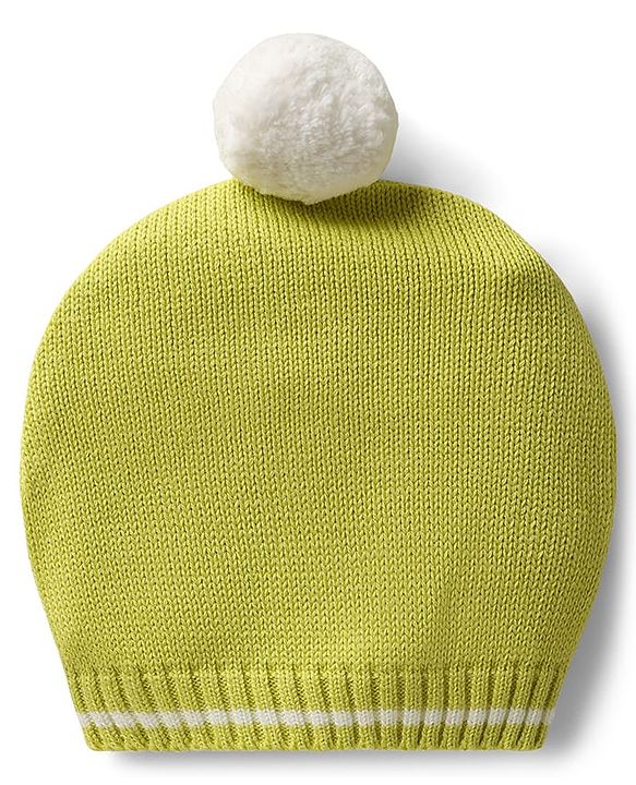 Babyhug Organic Cotton Knitted Full Sleeves Striped Pullover Sweater Set with Zebra Embroidery & Cap - Limegreen