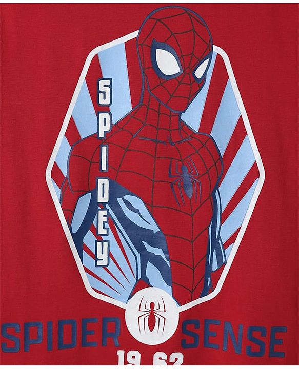 Pine Kids Marvel Single Jersey Knit  Half Sleeves T-Shirts with Spider-Man Graphics - Red
