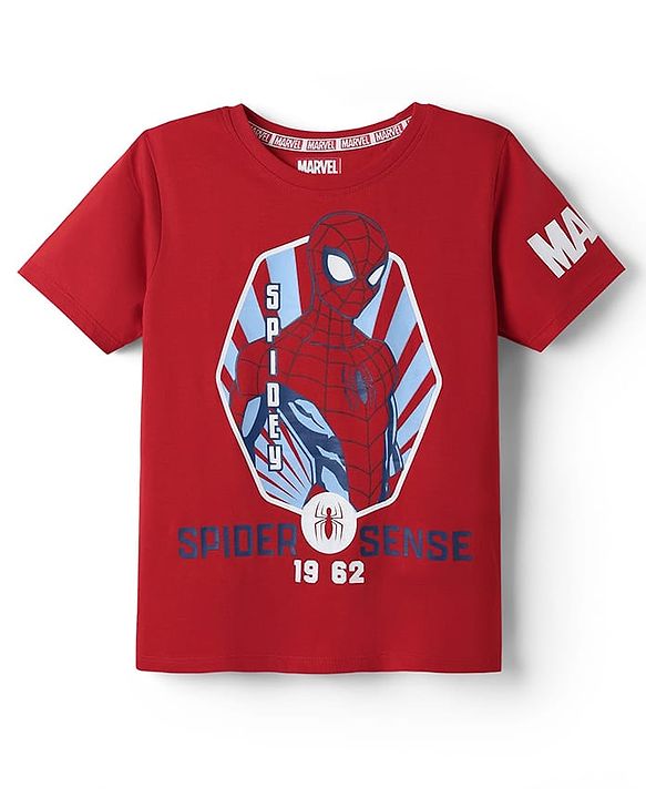 Pine Kids Marvel Single Jersey Knit  Half Sleeves T-Shirts with Spider-Man Graphics - Red