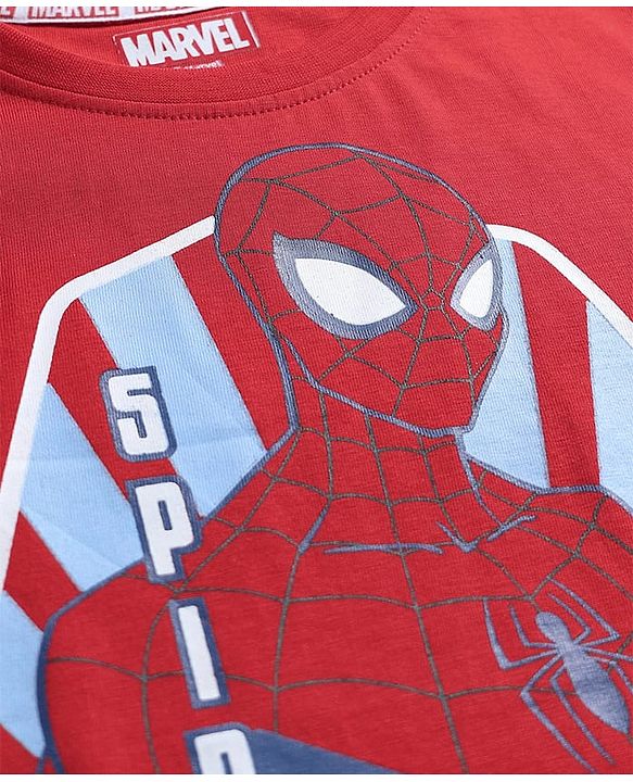 Pine Kids Marvel Single Jersey Knit  Half Sleeves T-Shirts with Spider-Man Graphics - Red