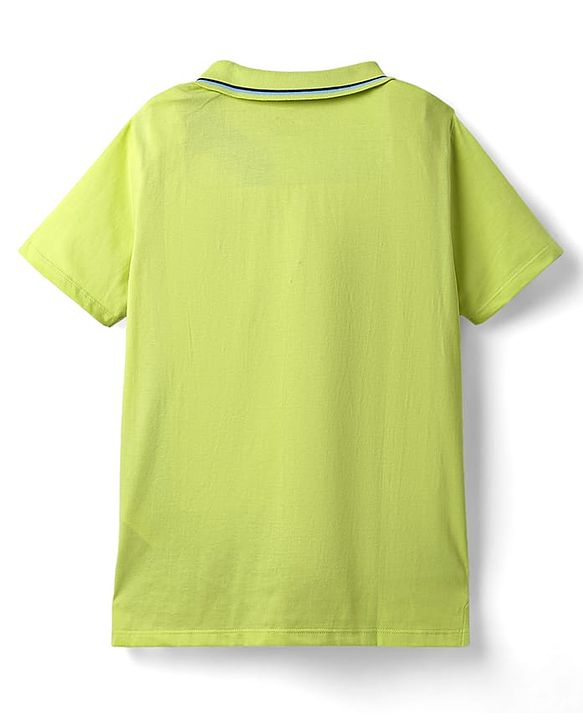 Pine Kids Marvel Terry Knit Half Sleeves Cut & Sew Polo T-Shirt with Spider Man Graphics - Light Green & Black