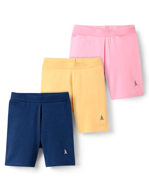 Pine Kids Cotton Lycra Knit Above Knee Length Solid Coloured Cycling Shorts Pack Of 3 ( Colour May Vary )