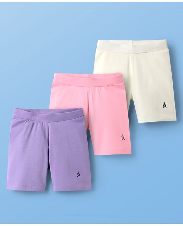 Pine Kids Cotton Lycra Knit Above Knee Length Solid Coloured Cycling Shorts Pack Of 3 ( Colour May Vary )