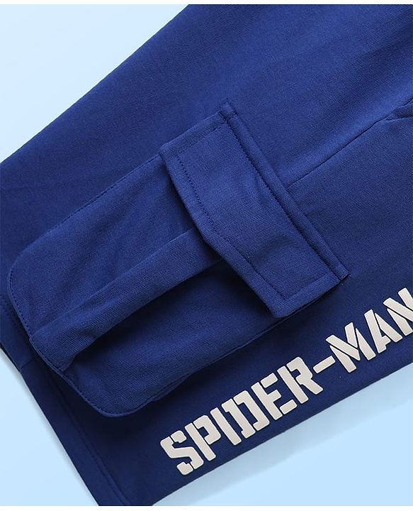 Pine Kids Marvel Single Jersey Knit Half Sleeves Drop Shoulder T-Shirts & Short Set With Spider-Man Graphics -Navy Blue & Red