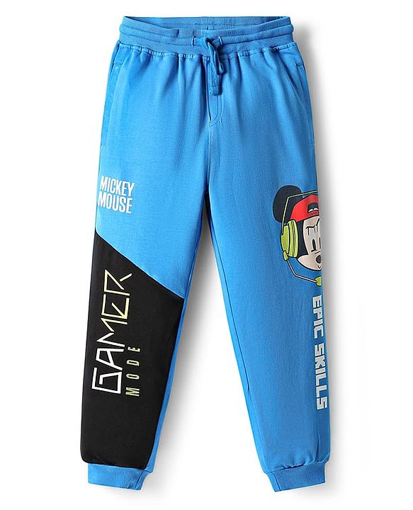 Pine Kids Disney Terry Knit Full Length Cut & Sew Track Pant With Mickey Mouse Graphics - Blue