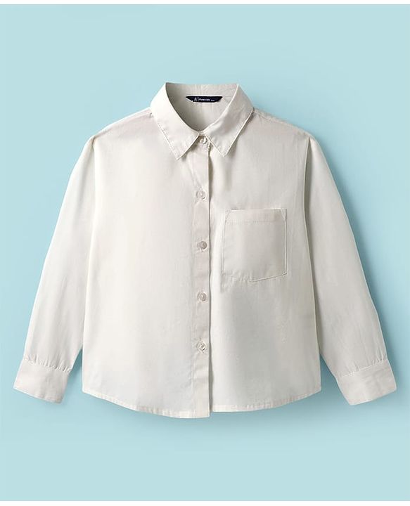 Pine Kids Poplin Woven Solid Color Full Sleeves Shirt & Culottes with Inner Top - White & Pink