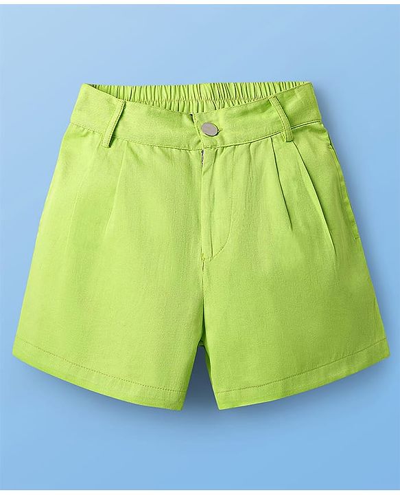 Pine Kids Viscose Rayon Woven Half Sleeves Solid Shirt & Shorts Co-Ord Set With Inner Top - Lime Green