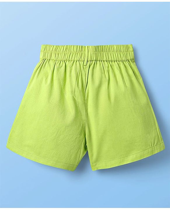 Pine Kids Viscose Rayon Woven Half Sleeves Solid Shirt & Shorts Co-Ord Set With Inner Top - Lime Green