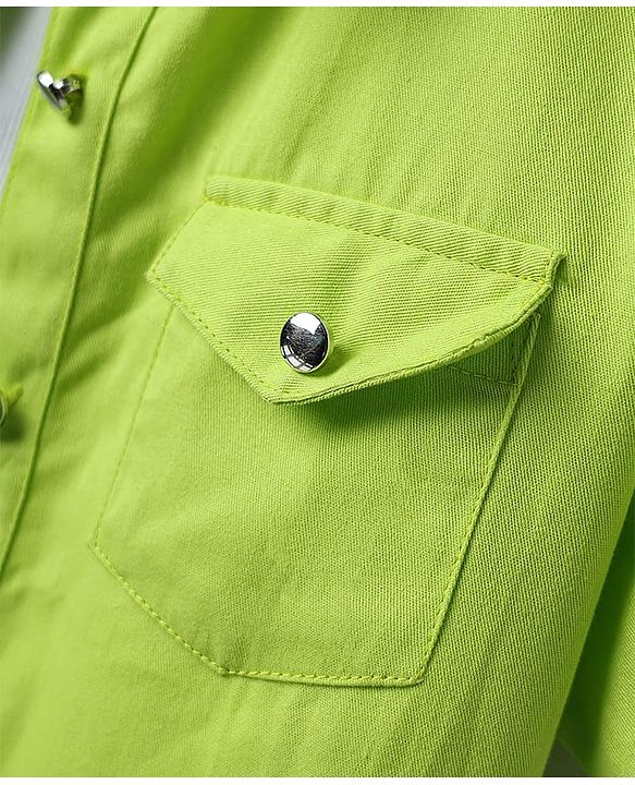 Pine Kids Viscose Rayon Woven Half Sleeves Solid Shirt & Shorts Co-Ord Set With Inner Top - Lime Green