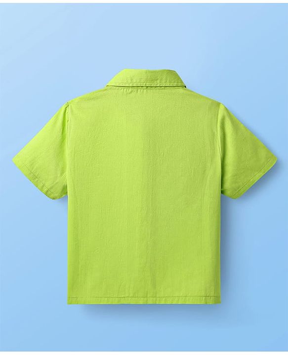 Pine Kids Viscose Rayon Woven Half Sleeves Solid Shirt & Shorts Co-Ord Set With Inner Top - Lime Green
