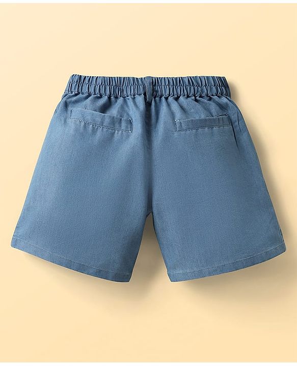 Pine Kids Viscose Rayon Woven Cold Shoulder Top & Shorts Set With Textured Design - White & Blue