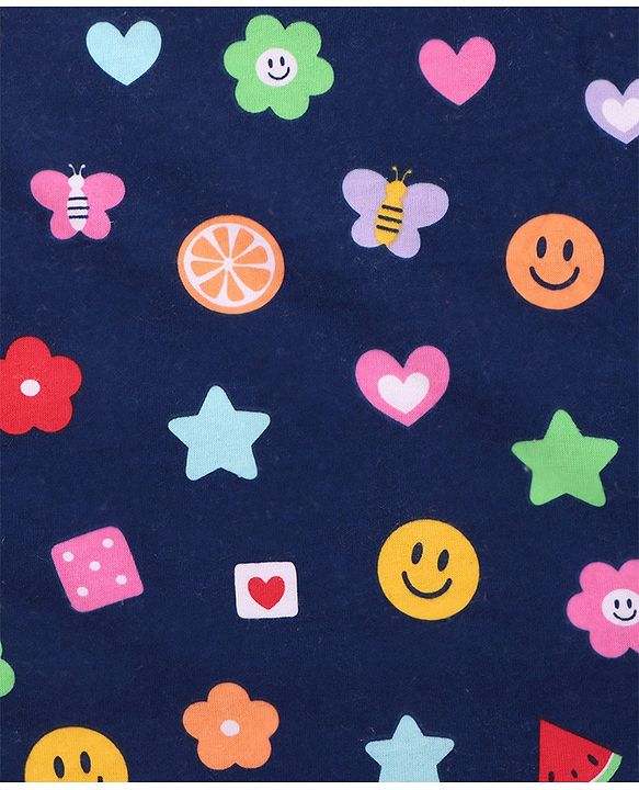 Babyhug Cotton Terry Knit Hooded Bath Towel with Butterfly & Fruits Print L 76 x B 76 cm - Navy Blue
