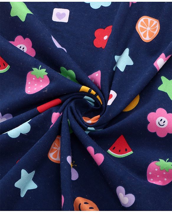Babyhug Cotton Terry Knit Hooded Bath Towel with Butterfly & Fruits Print L 76 x B 76 cm - Navy Blue