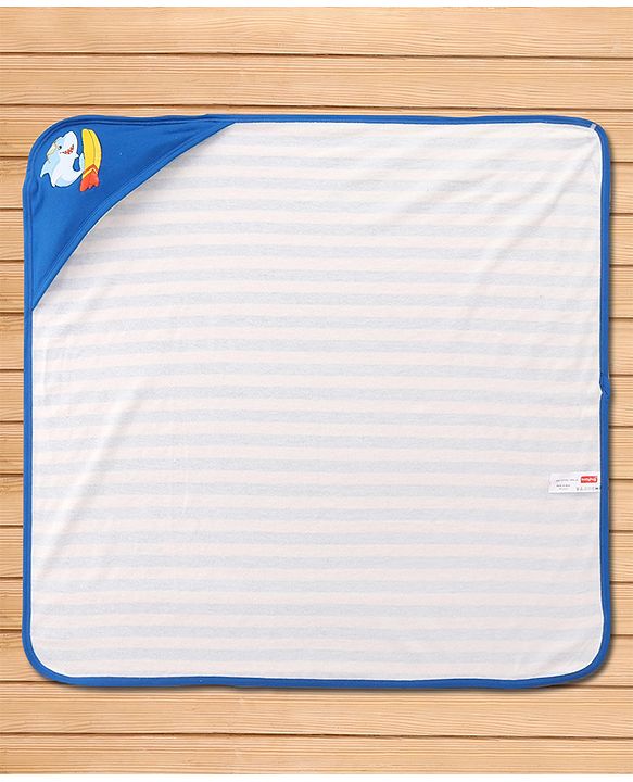 Babyhug Terry Knit Hooded Towel With Shark Patch L 76.2 x B 76.2 cm - Blue