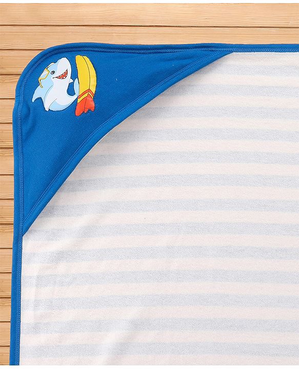Babyhug Terry Knit Hooded Towel With Shark Patch L 76.2 x B 76.2 cm - Blue