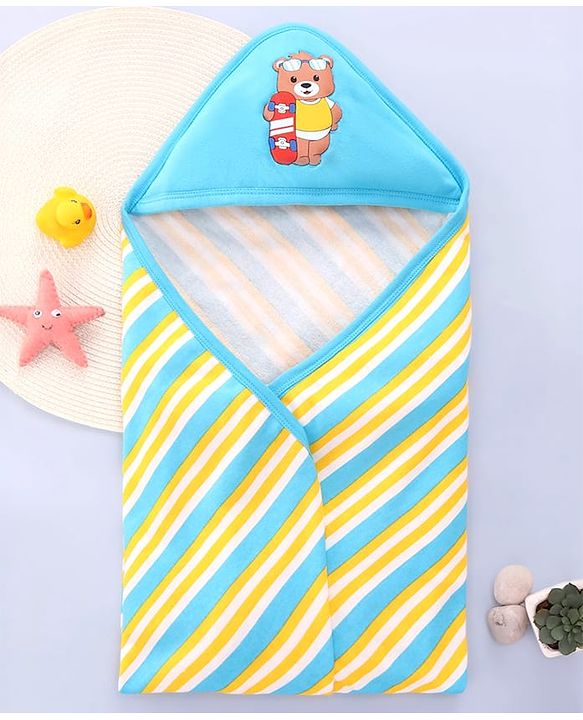 Babyhug 100% Cotton Terry Knit Hooded Bath Towel with Animal Print L 76 x B 76 cm - Blue
