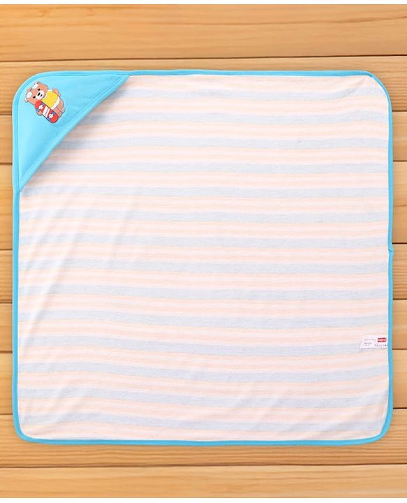Babyhug 100% Cotton Terry Knit Hooded Bath Towel with Animal Print L 76 x B 76 cm - Blue
