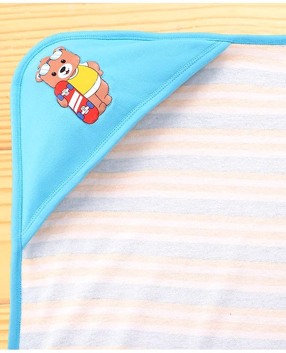Babyhug 100% Cotton Terry Knit Hooded Bath Towel with Animal Print L 76 x B 76 cm - Blue