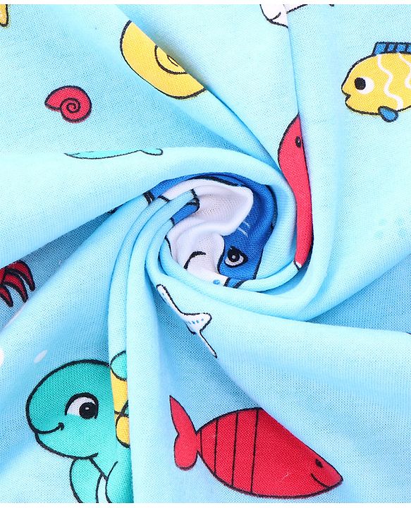Babyhug Cotton Terry Knit Hooded Bath Towel with Sea Life Print L 76 x B 76 cm - Light Blue
