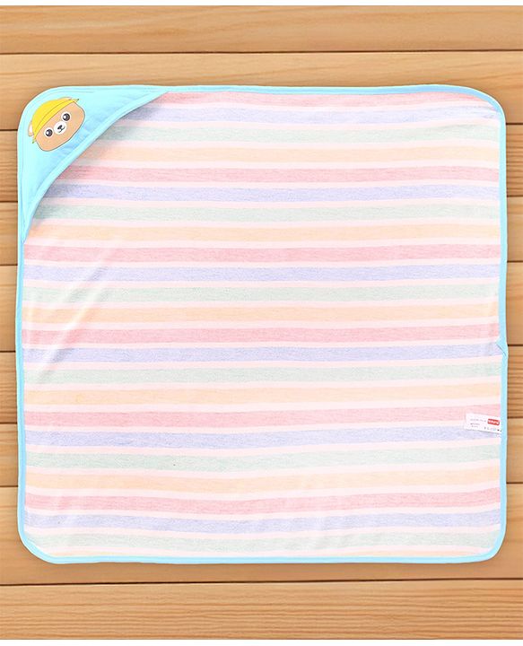 Babyhug Cotton Terry Knit Hooded Bath Towel with Stripe Design & Bear Print L 76 x B 76 cm - Multicolor