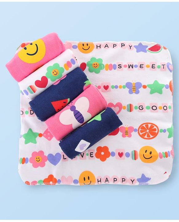 Babyhug Cotton Knit Printed Hand & Face Towel Pack Of 6 L 27 x B 28 cm - Multicolour