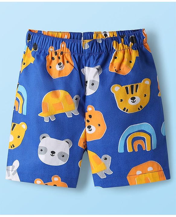 Babyhug Cotton Woven Boxers With Dino & Vehicle Print Pack Of 3 - Navy Blue Royal Blue & White