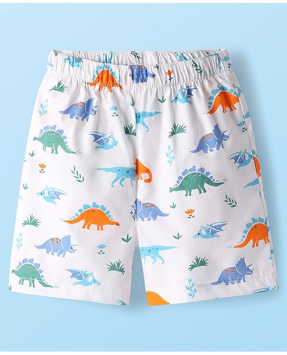 Babyhug Cotton Woven Boxers With Dino & Vehicle Print Pack Of 3 - Navy Blue Royal Blue & White