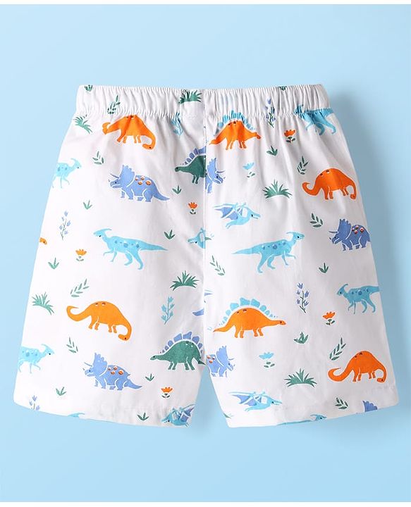 Babyhug Cotton Woven Boxers With Dino & Vehicle Print Pack Of 3 - Navy Blue Royal Blue & White