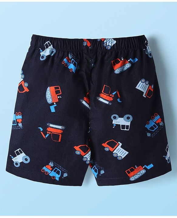 Babyhug Cotton Woven Boxers With Dino & Vehicle Print Pack Of 3 - Navy Blue Royal Blue & White