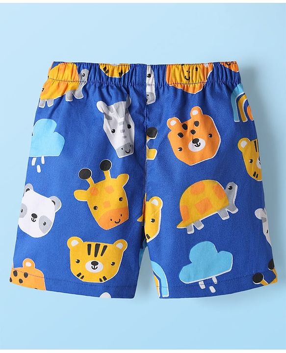 Babyhug Cotton Woven Boxers With Dino & Vehicle Print Pack Of 3 - Navy Blue Royal Blue & White