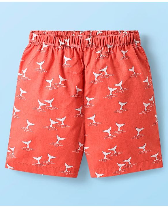 Babyhug Cotton Woven Boxers With Vehicle & Space Theme Print Pack Of 3 - Red Navy Blue & White