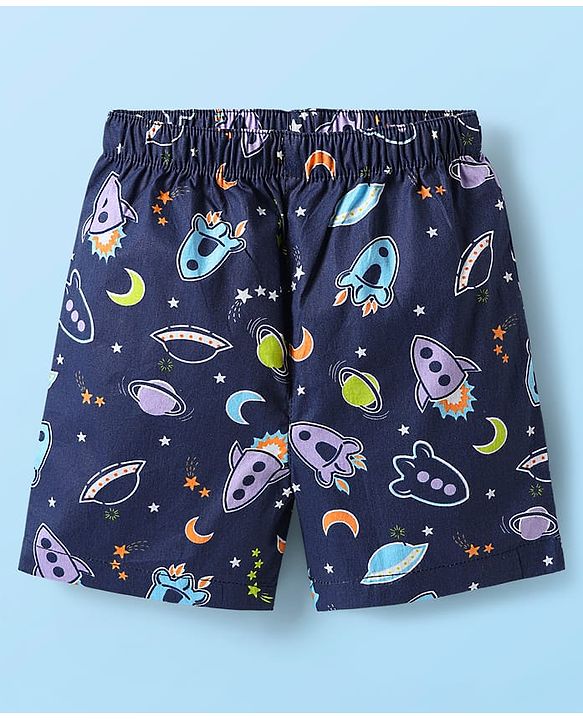Babyhug Cotton Woven Boxers With Vehicle & Space Theme Print Pack Of 3 - Red Navy Blue & White