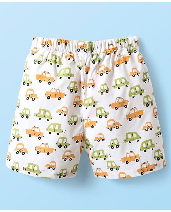Babyhug Cotton Woven Boxers With Vehicle & Space Theme Print Pack Of 3 - Red Navy Blue & White