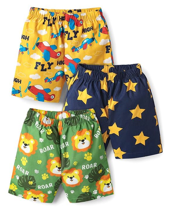 Babyhug Cotton Woven Above Knee Length Boxer With Aeroplane Stars ...