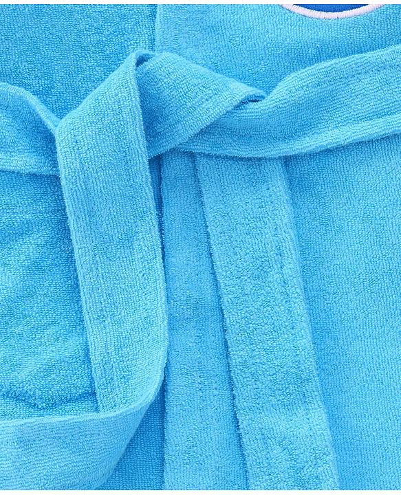 Babyhug Terry Cotton Knit Full Sleeves Bathrobe with Hood & Best Player In Town Embroidery - Light Blue