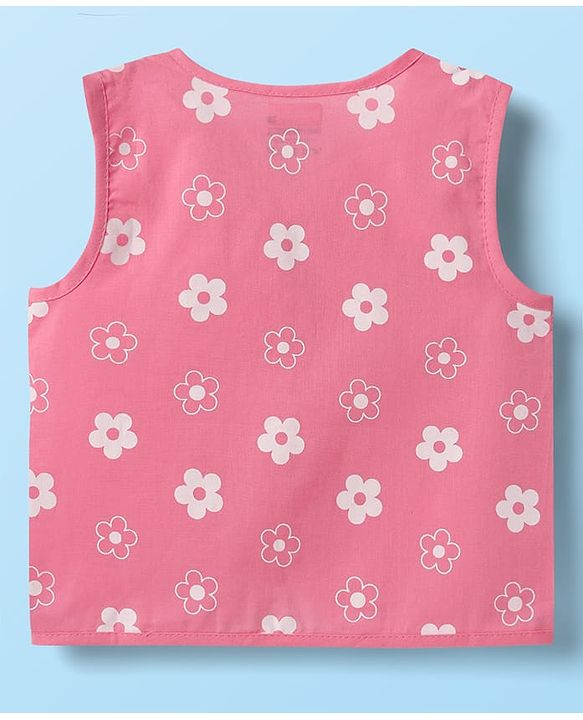 Babyhug 100% Cotton Cambric Woven Sleeveless Jhablas With Floral Print Pack Of 3 - Pink White & Olive Green