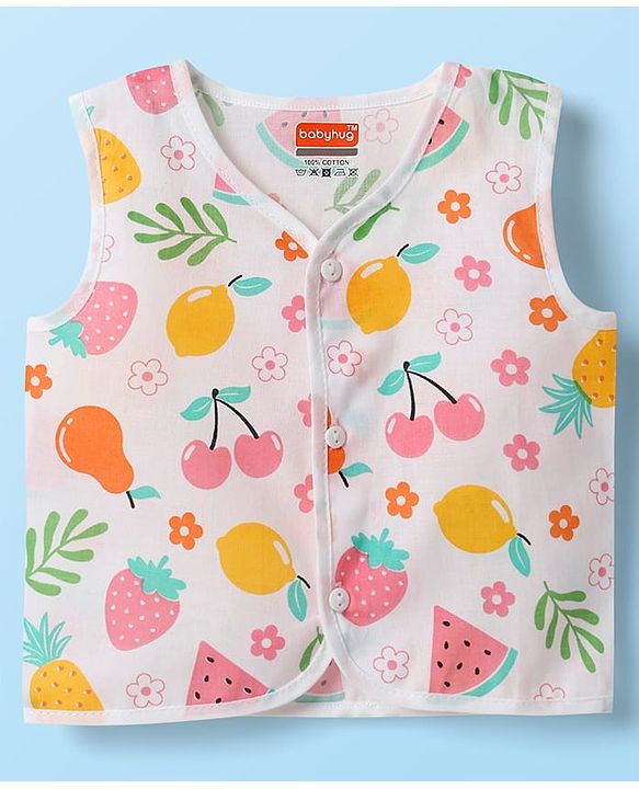 Babyhug 100% Cotton Cambric Woven Sleeveless Jhablas With Floral Print Pack Of 3 - Pink White & Olive Green