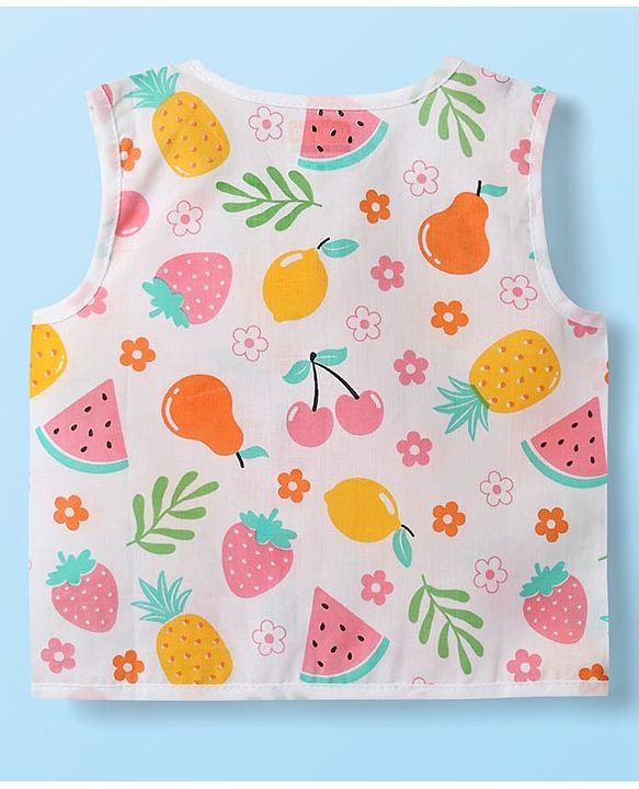 Babyhug 100% Cotton Cambric Woven Sleeveless Jhablas With Floral Print Pack Of 3 - Pink White & Olive Green
