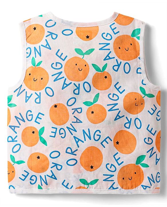 Babyhug 100% Cotton Knit Sleeveless Front Open Jhablas with Orange & Polka Dots Print Pack of 3 - Orange Blue & White