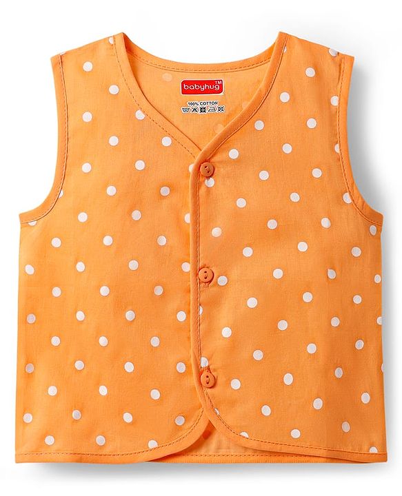 Babyhug 100% Cotton Knit Sleeveless Front Open Jhablas with Orange & Polka Dots Print Pack of 3 - Orange Blue & White