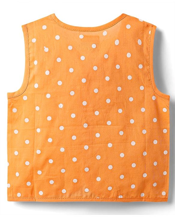 Babyhug 100% Cotton Knit Sleeveless Front Open Jhablas with Orange & Polka Dots Print Pack of 3 - Orange Blue & White