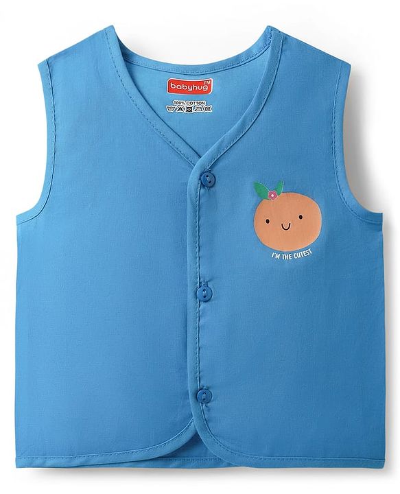 Babyhug 100% Cotton Knit Sleeveless Front Open Jhablas with Orange & Polka Dots Print Pack of 3 - Orange Blue & White