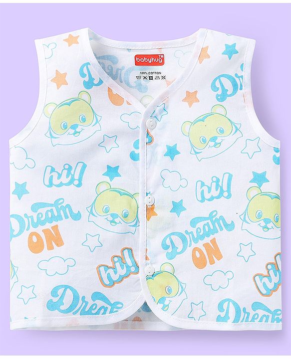 Babyhug 100% Cotton Sleeveless Front Open Jhablas with Floral & Polka Dots Pack of 3 - Pink & Yellow