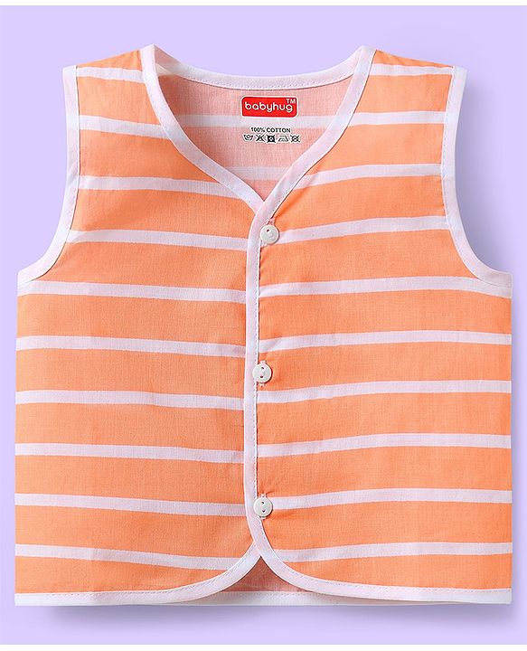 Babyhug 100% Cotton Sleeveless Front Open Jhablas with Floral & Polka Dots Pack of 3 - Pink & Yellow