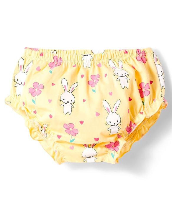 Babyhug Single Jersey Knit Frill Sleeves Frock with Bloomer & Bunny Print - Yellow